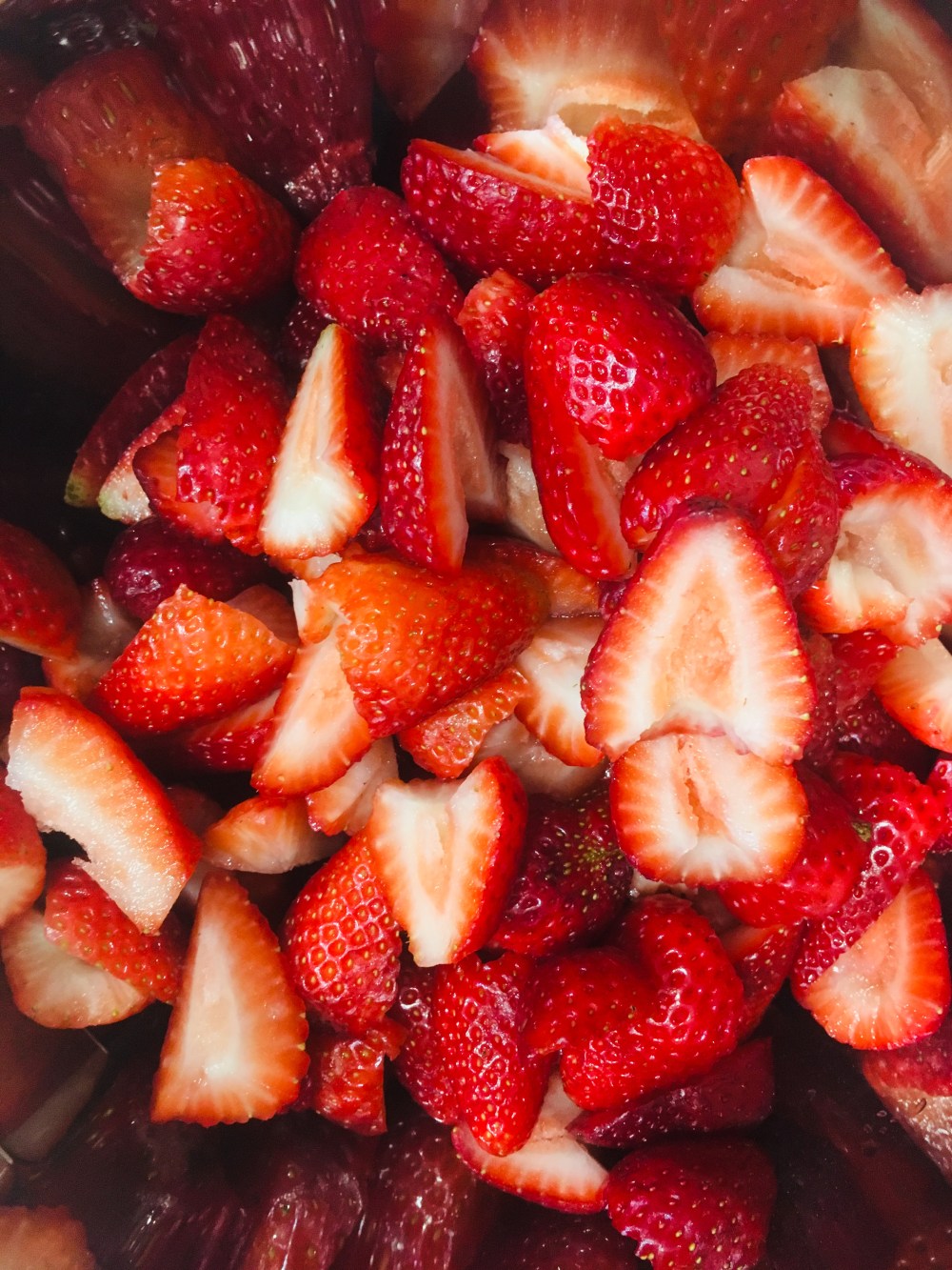Cut Strawberries Close Up